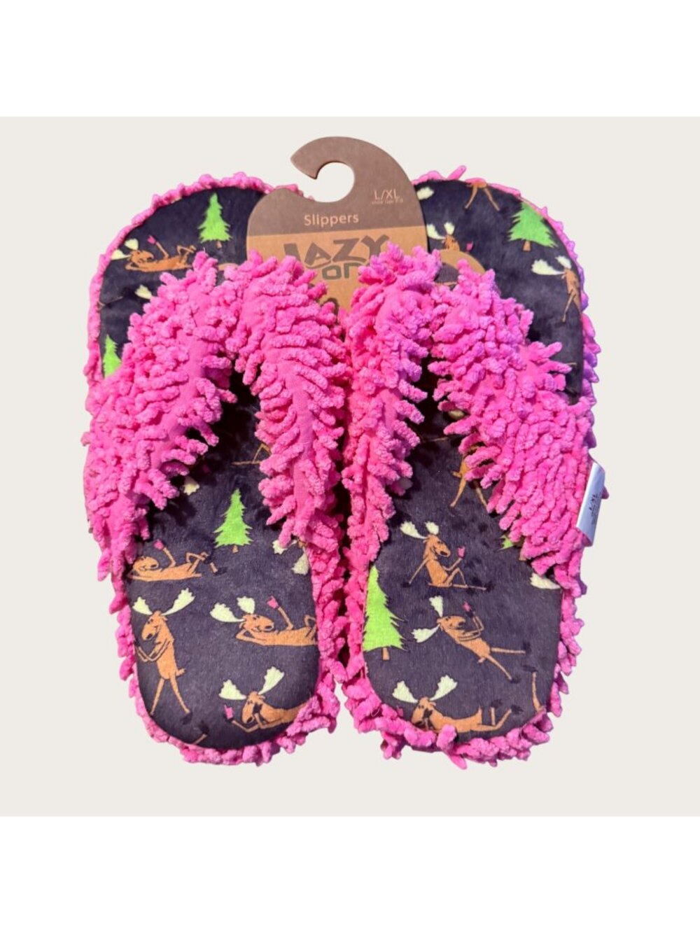 New Lazy One Moose Print Flip Flop Spa Slippers Size L/XL Non-Slip